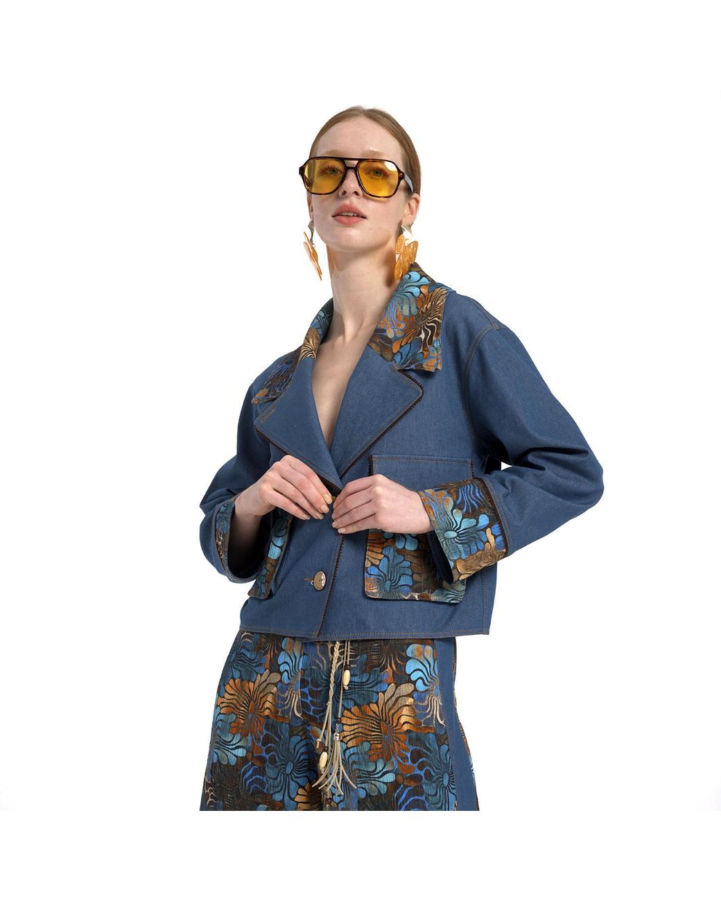 Lalipop Design Blue Cropped Denim Jacket