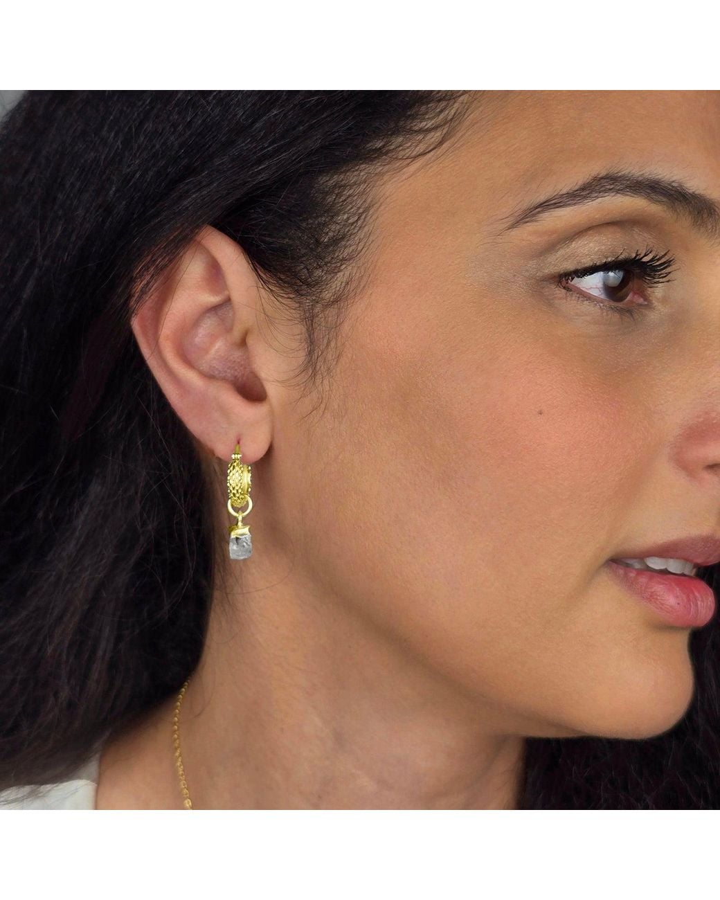 Sophelia Metallic Raw Moonstone June Birthstone Huggie Hoops Vermeil Plated Gemstone Earrings