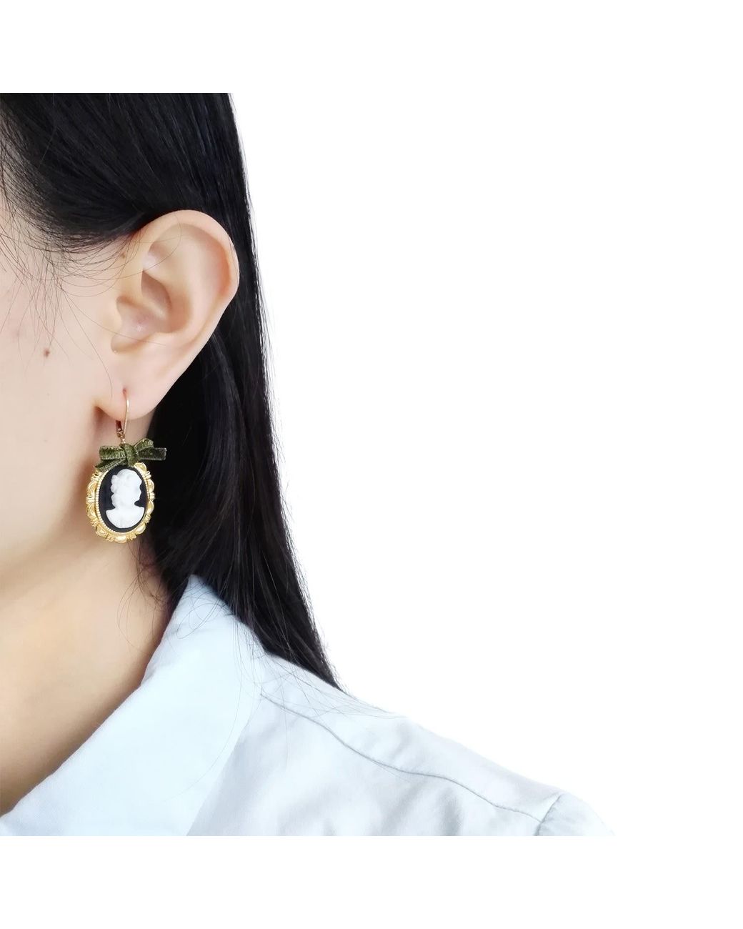 POPORCELAIN Metallic Dark Romance Goddess Oval Porcelain Cameo Earrings