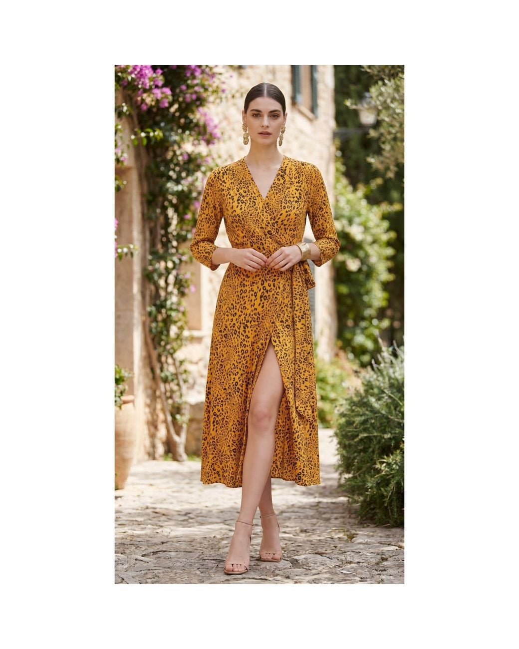 concept A trois Metallic Animal Print Wrap Dress