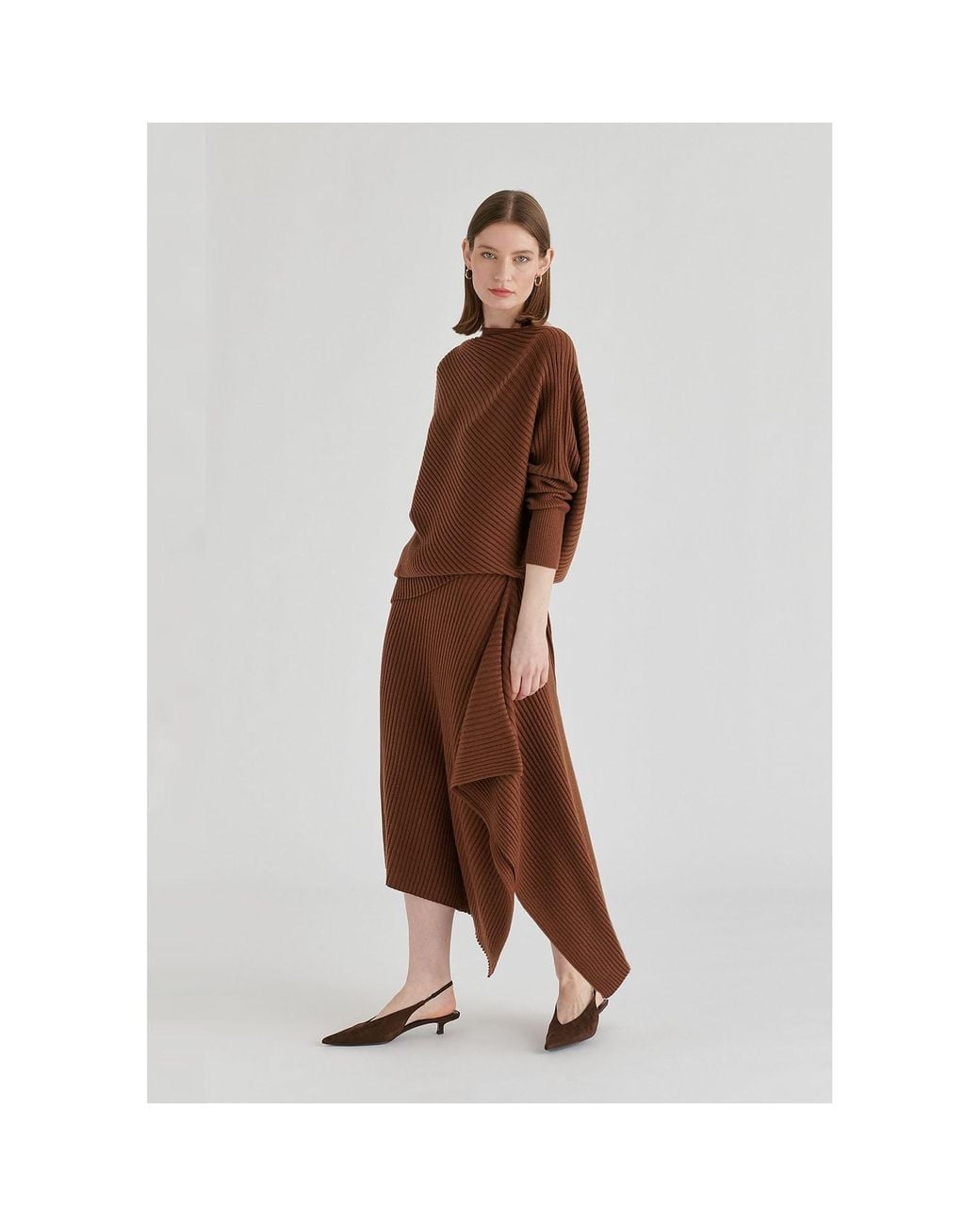 Paisie Brown Draped Knitted Jumper