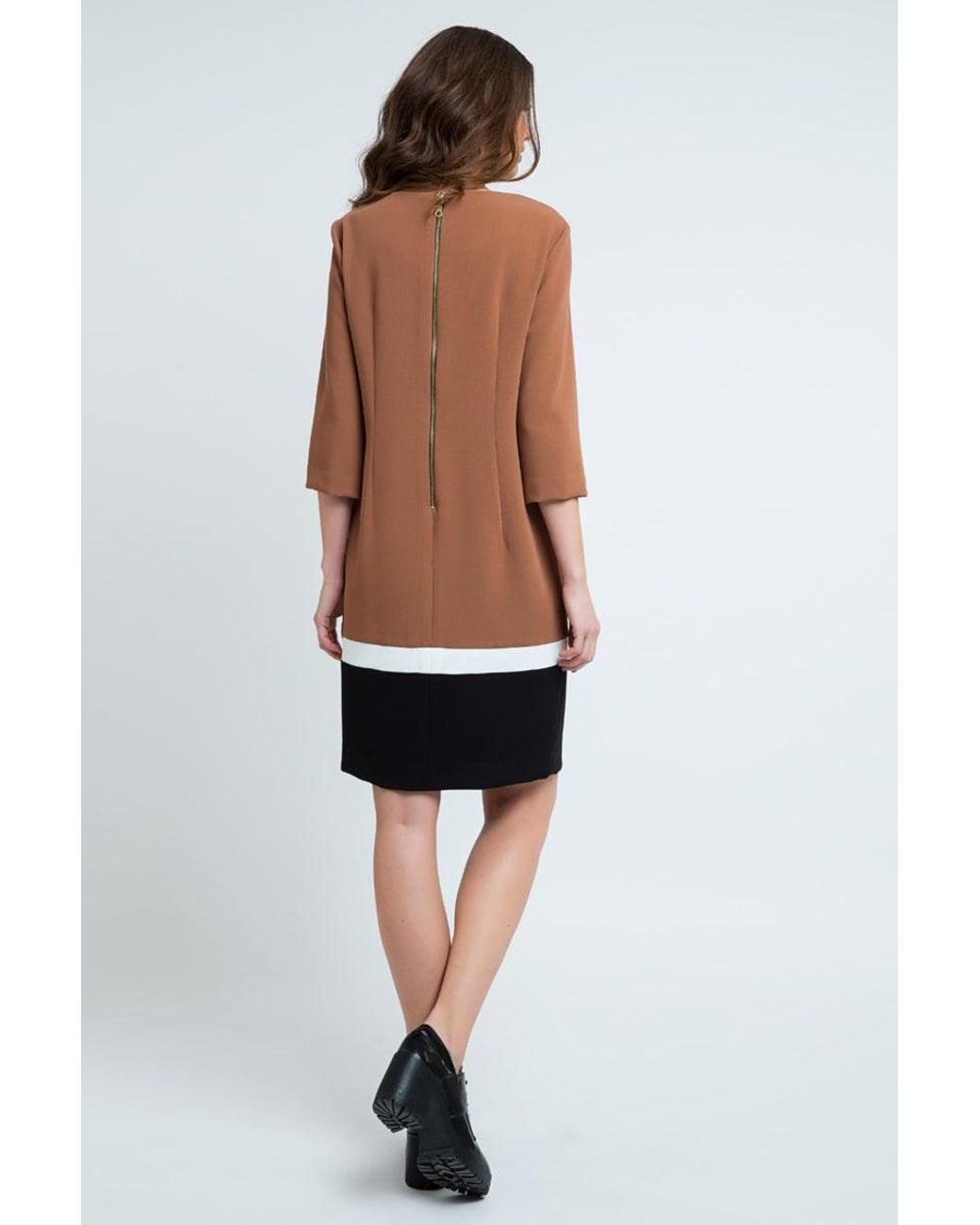 Conquista Brown Colour Block Dress