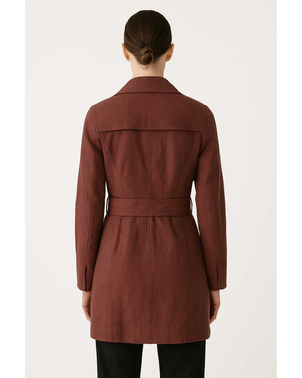 Conquista Red Double-Breasted Belted Trench Jacket