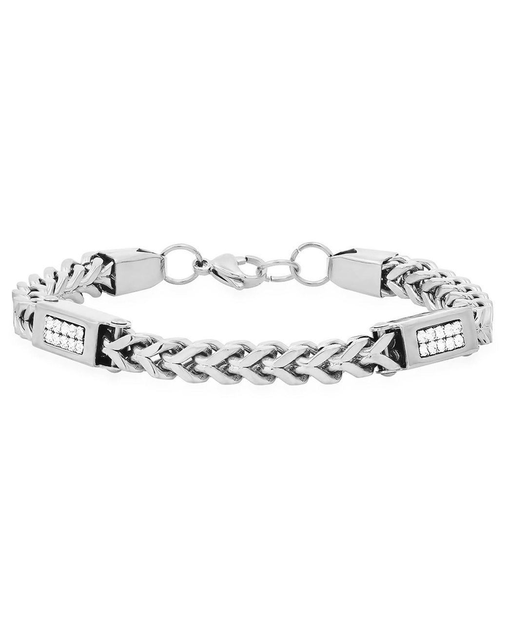 Steeltime Metallic Stainless Steel 8Mm Wheat Chain Bracelet With Cz Links 8.5 Inch for men