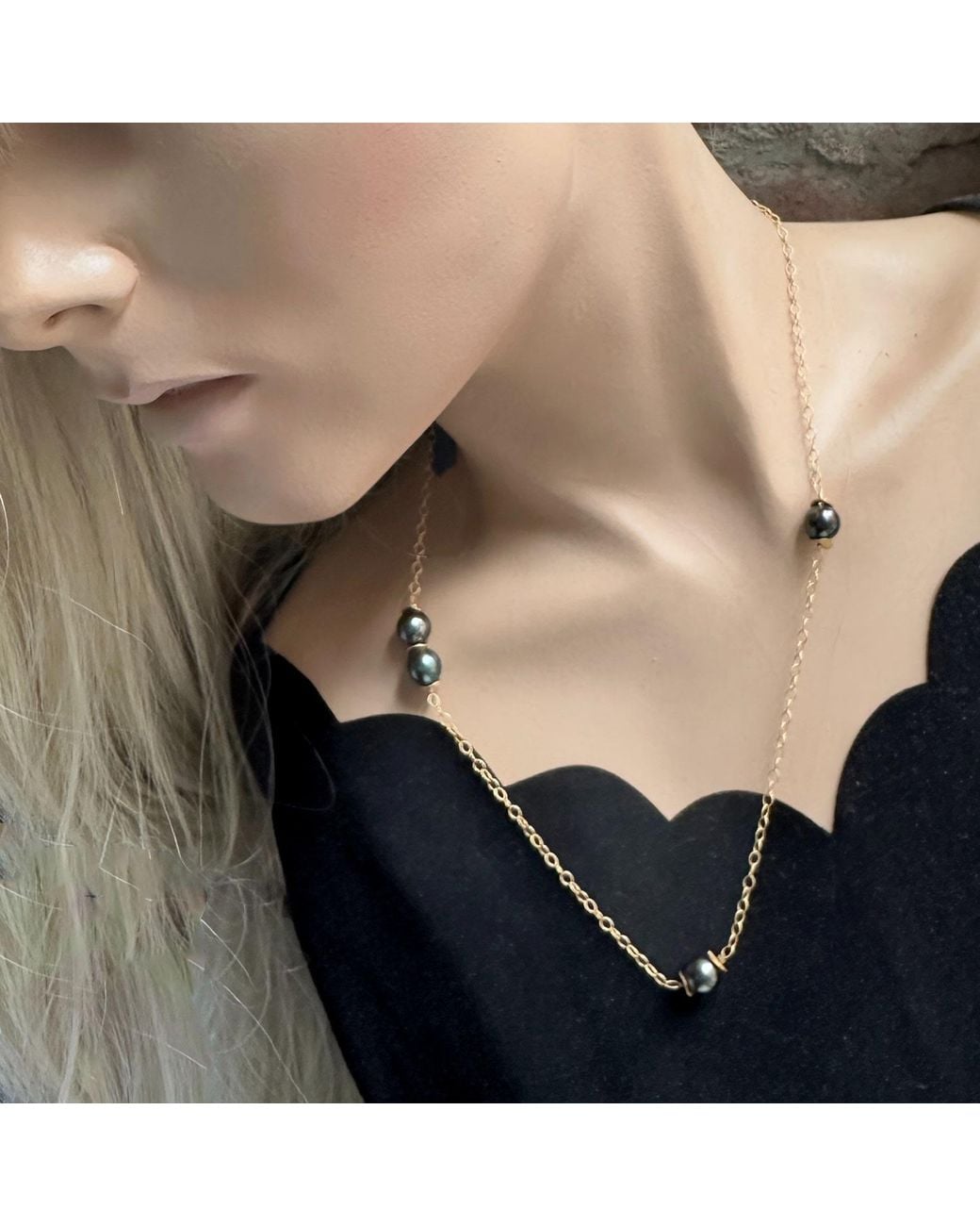 Lori Kaplan Design Metallic Tahitian Pearl Chain Necklace