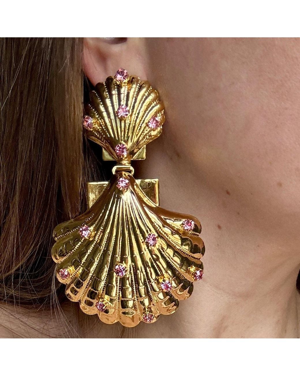 Laura Gray Metallic Crystal Shell Earrings