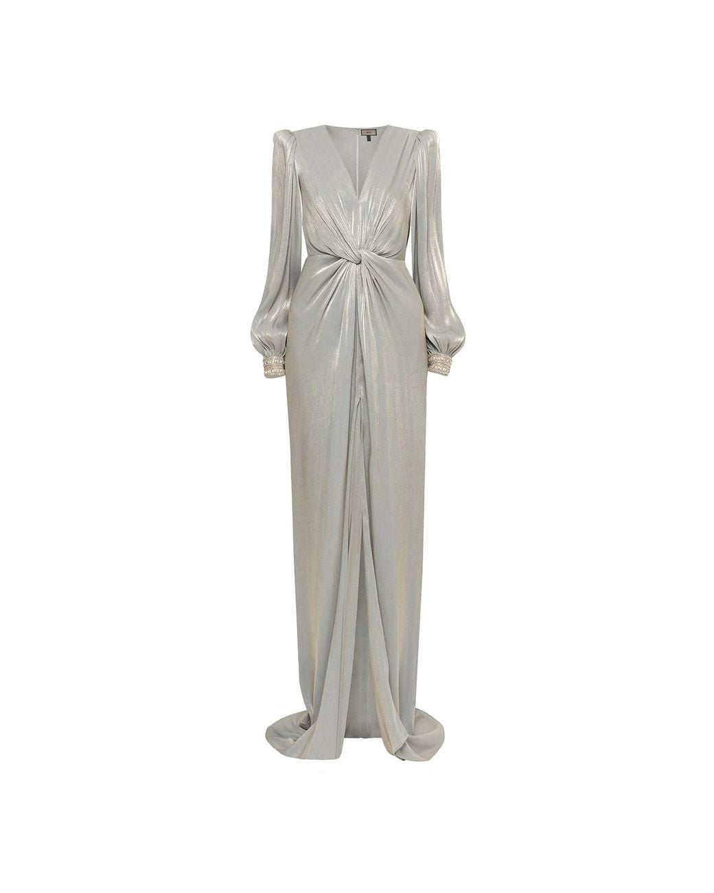 Nissa Gray Twist-Detail Chiffon Maxi Dress