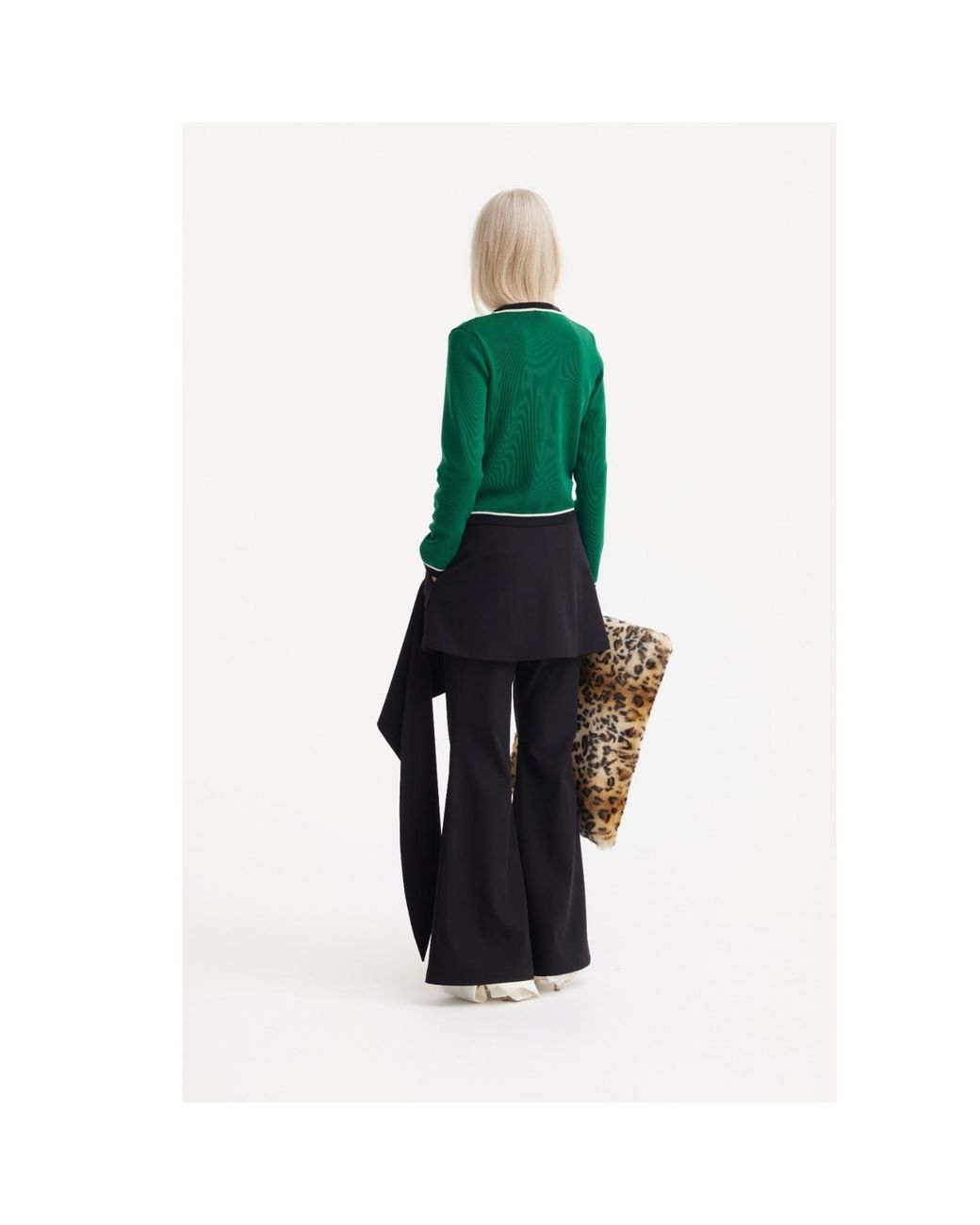 Julia Allert Black Asymmetric Overlay Flared Trousers