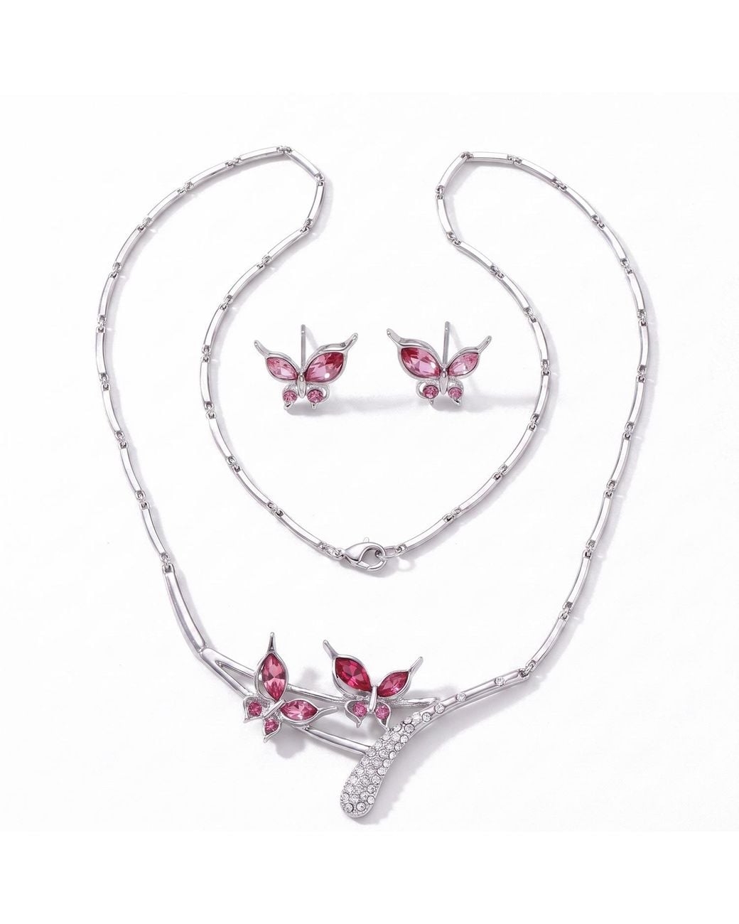 Modenaire Metallic Butterfly Necklace And Earrings Jewelry Set