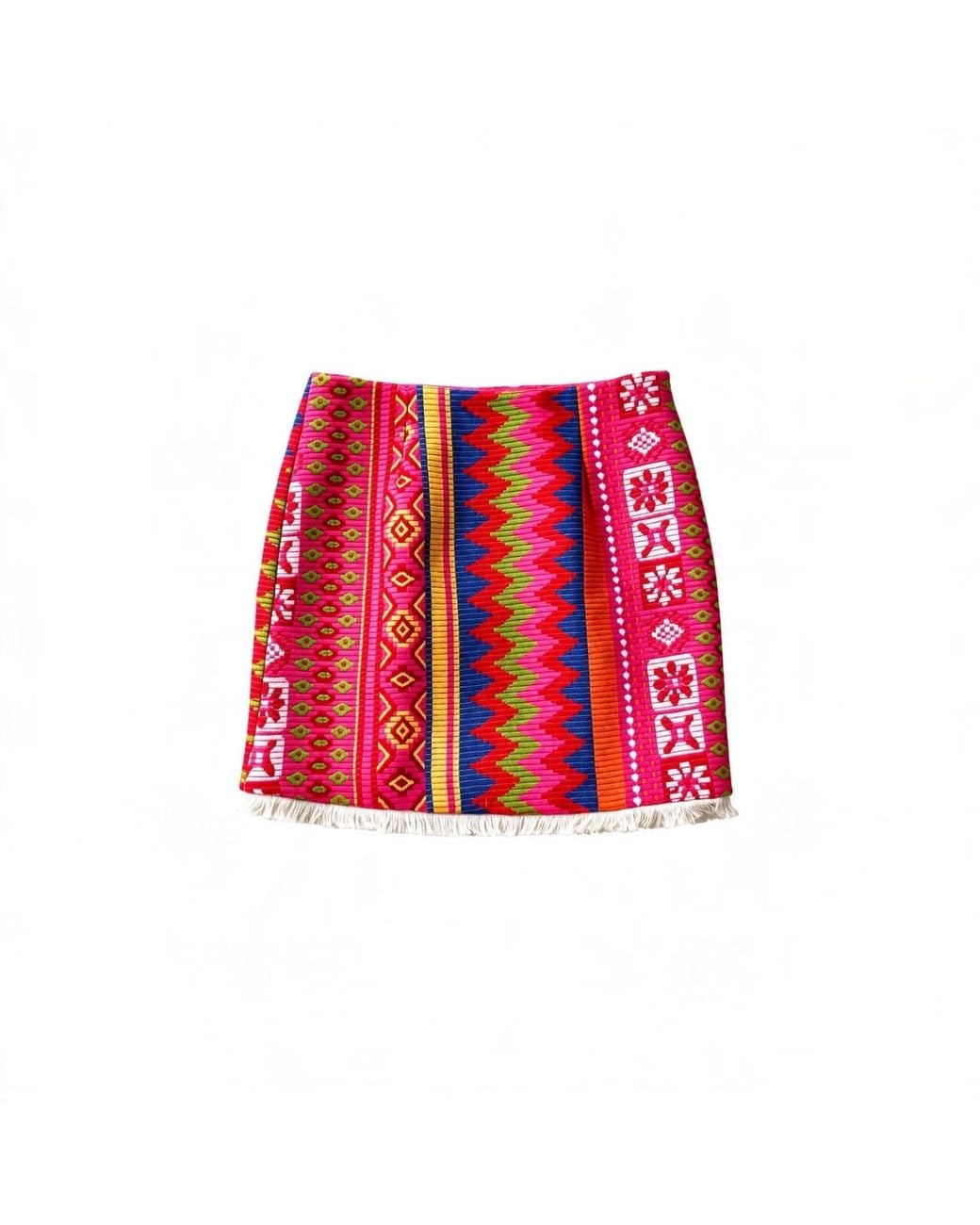 Kipépéo Red Sorayya Multicolour Jajim Fringe Mini Skirt