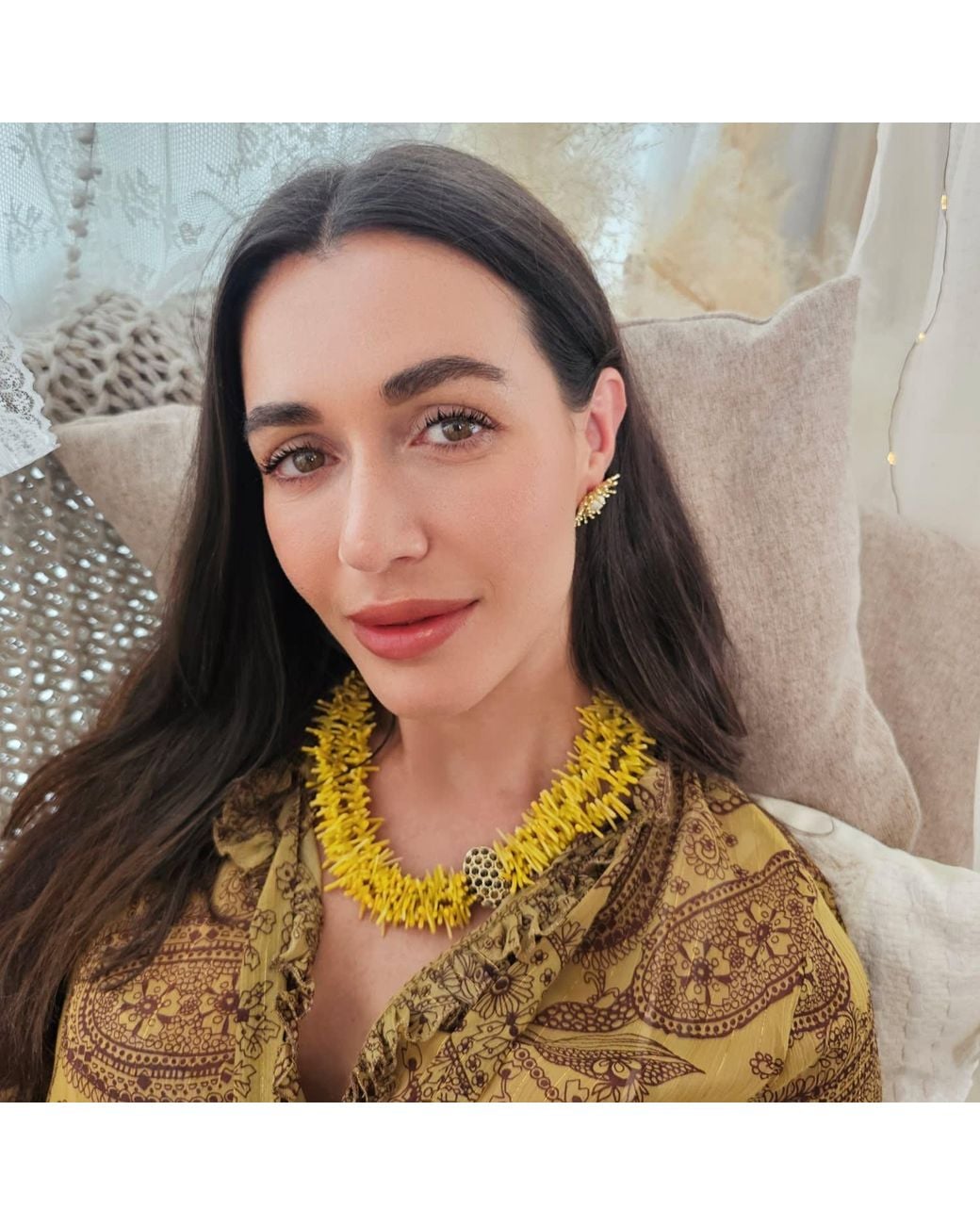 Farra Yellow Bohemian Vibrant Multi-Layer Coral Bamboo Statement Necklace