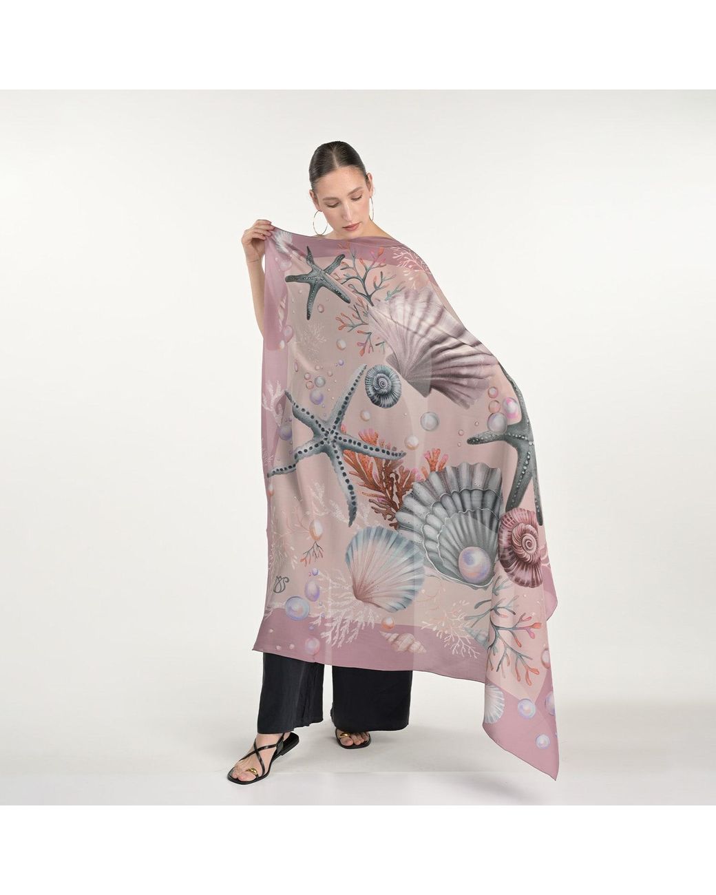 Silk&Soul Purple Shells And Pearls Scarf