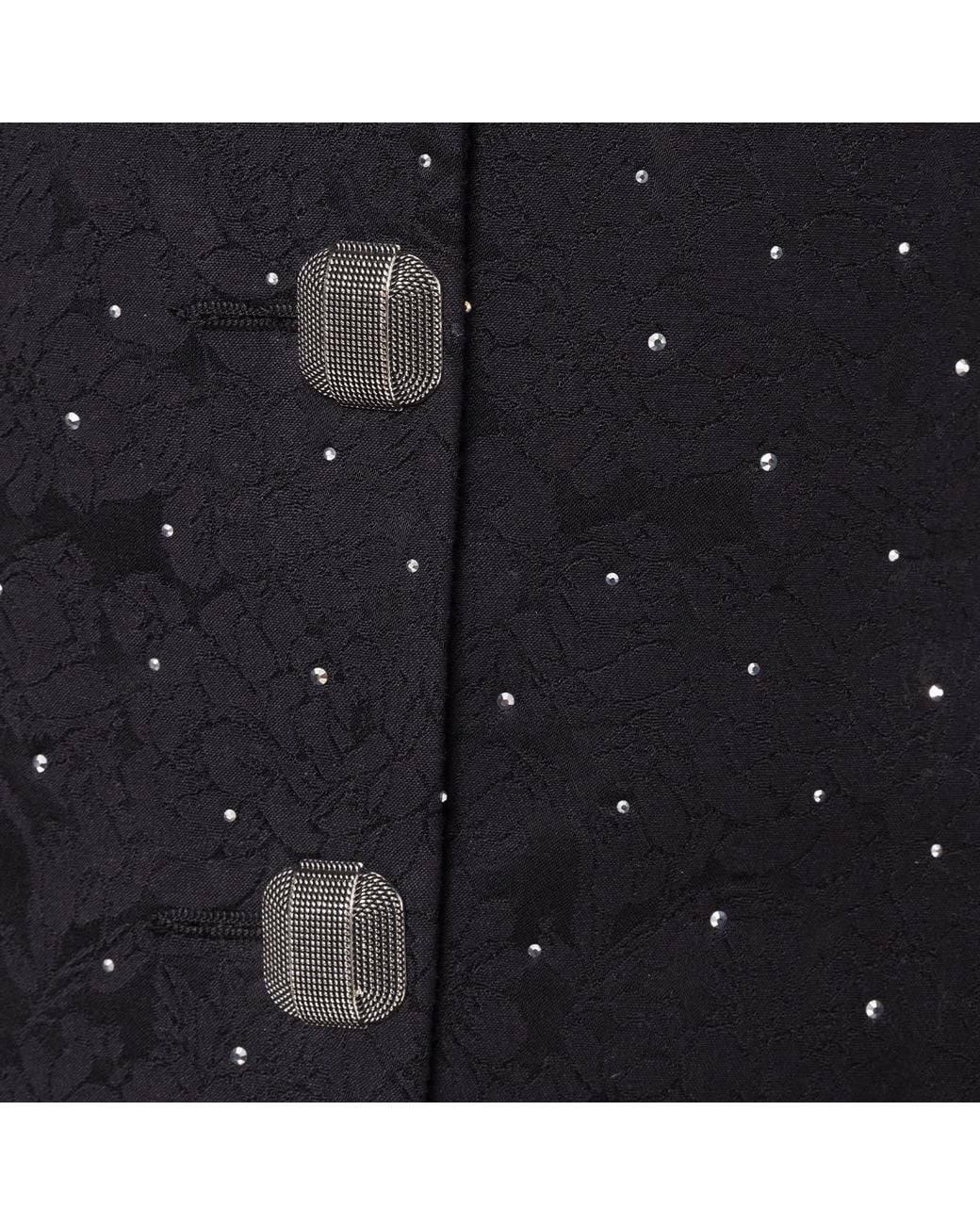 Nissa Black Rhinestone-Embellished Brocarde Blazer