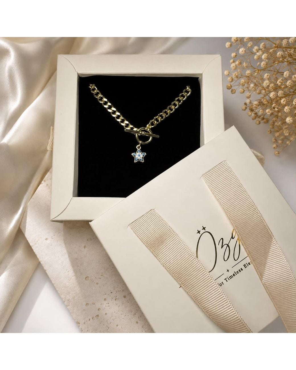 By Ozge Metallic Celestial Guardian Evil Eye Star Plated Toggle Necklace