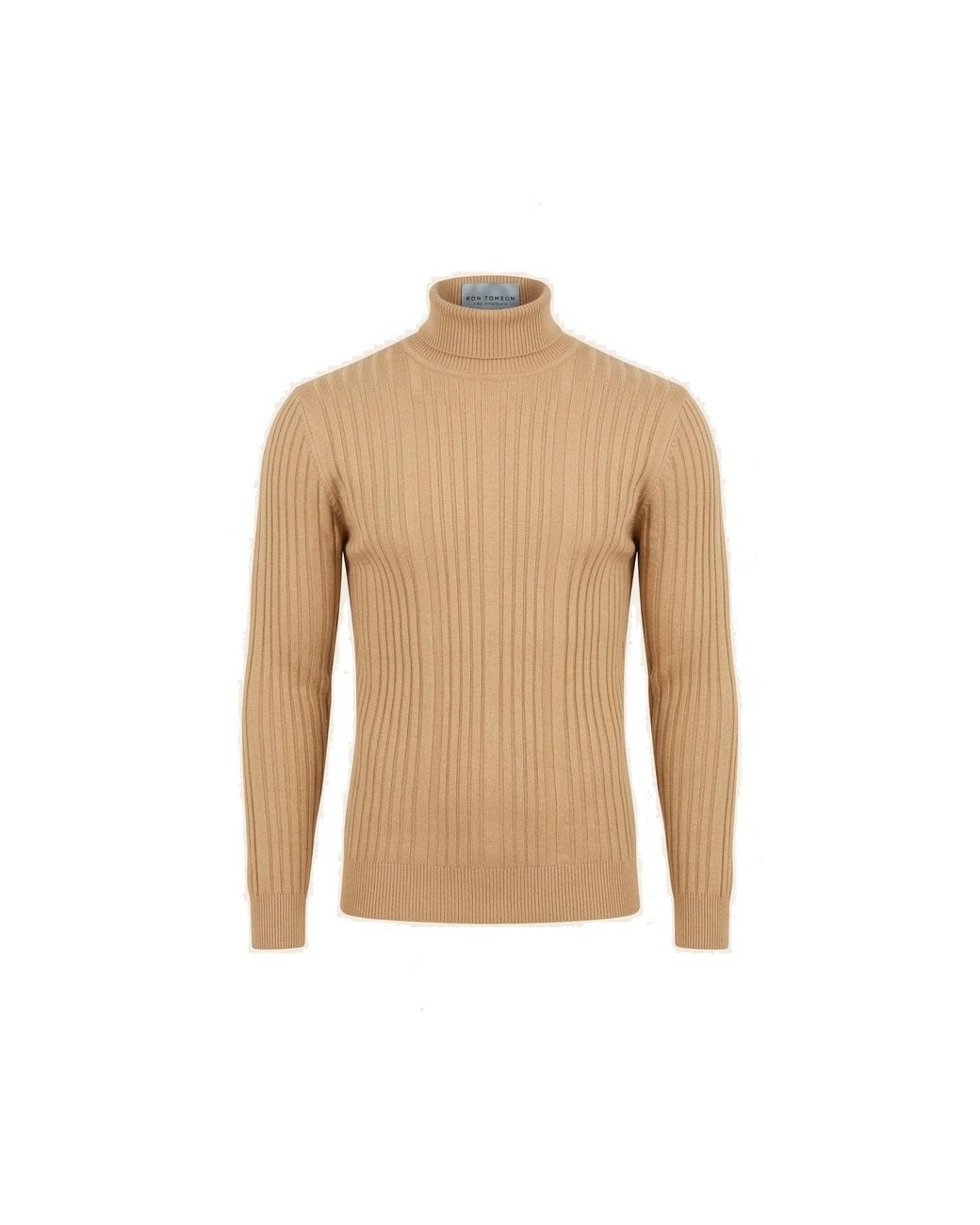 Ron Tomson Natural Neutrals Roll Neck Ribbed Sweater for men