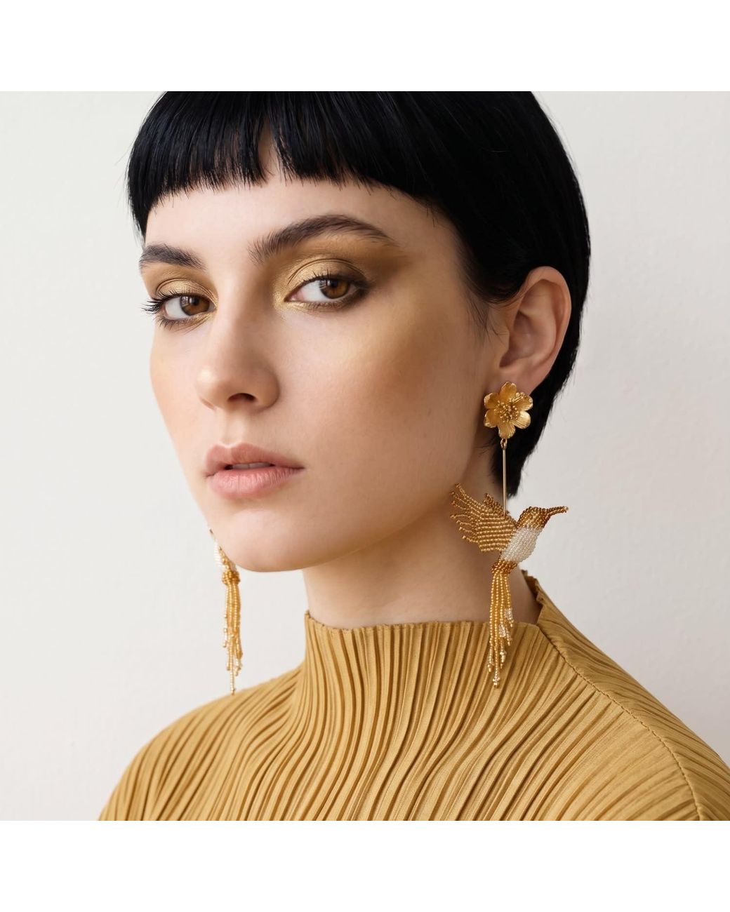 Iliana Arrazola Metallic Hummingbird Dangle Earrings, Glass Beads, Beaded Jewelry