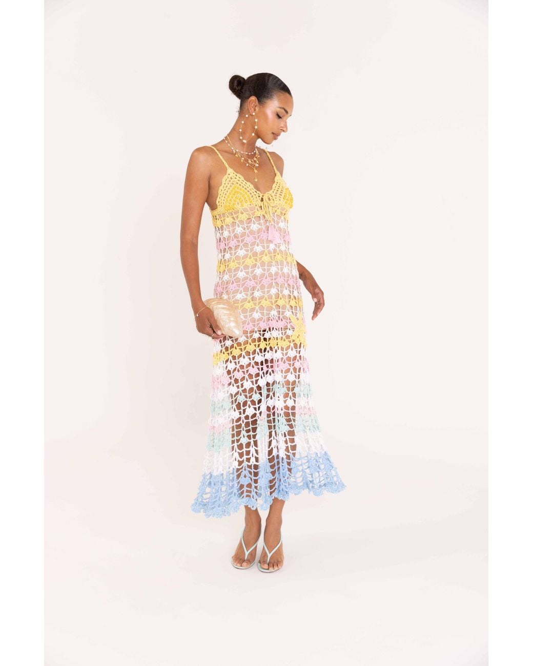 Andreeva White Flower Handmade Maxi Crochet Dress