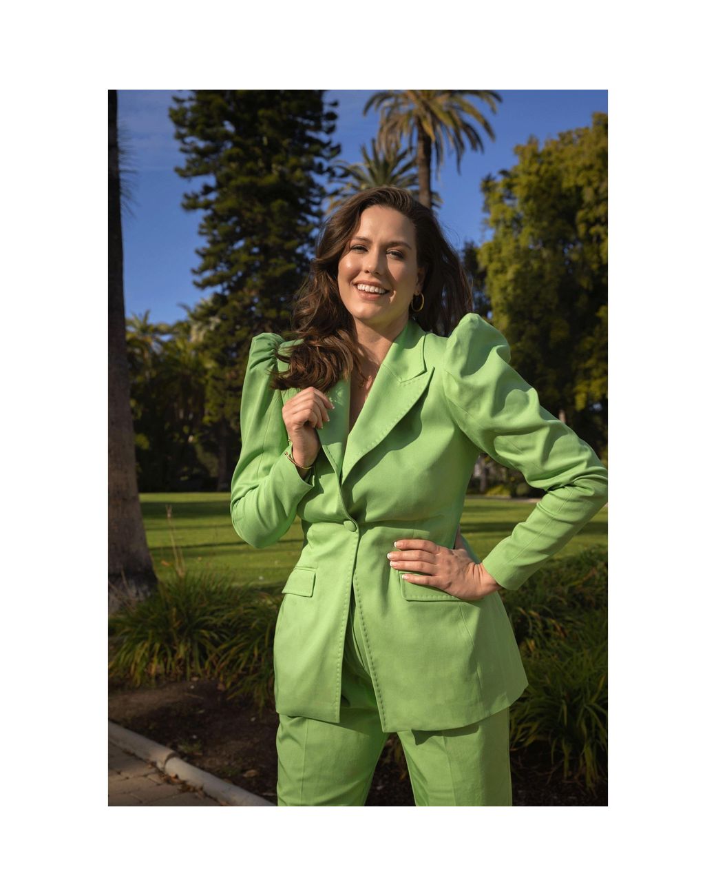 Femponiq Green Puff-Shoulder Tailored Blazer