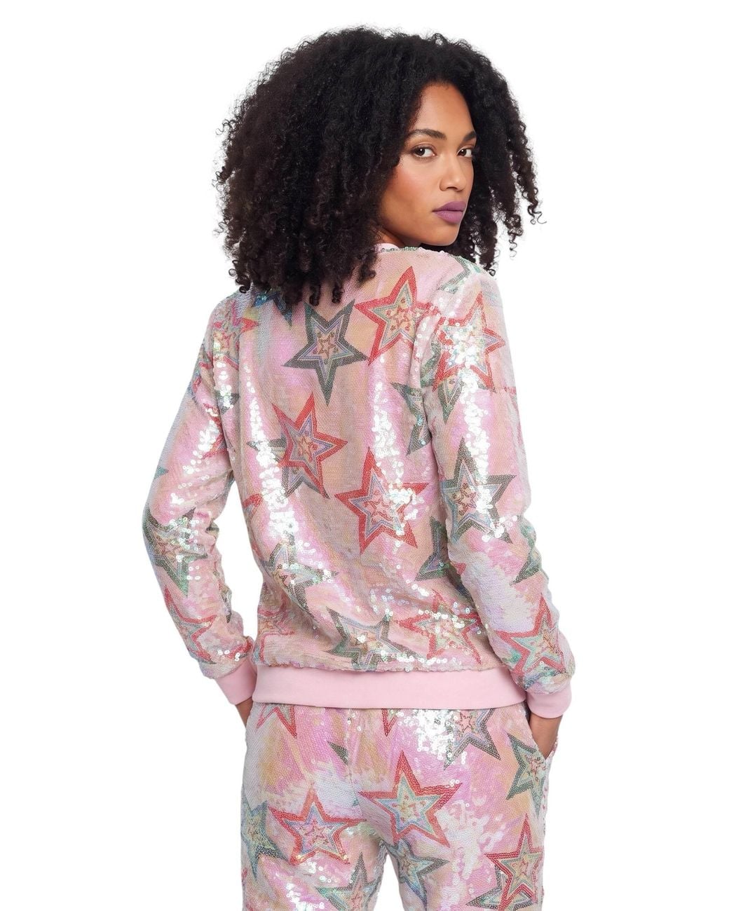 Any Old Iron Pink Iridescent Star Sequin Sweatshirt