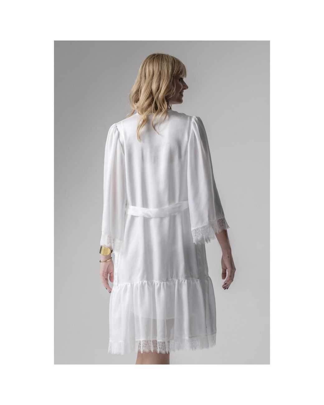 Oh!Zuza White Grace Satin Viscose Midi Robe Chiffon Lace Cream