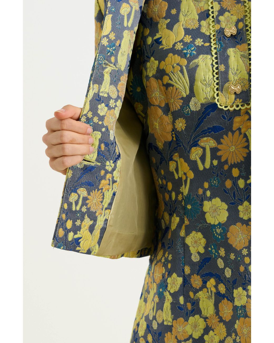 Louche Green Salut Fairytale Jacquard Cropped Jacket