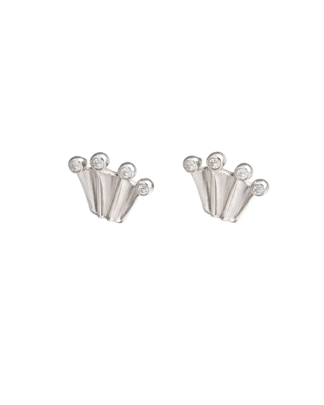 Pearl Code Metallic Crown Earrings With Diamonds