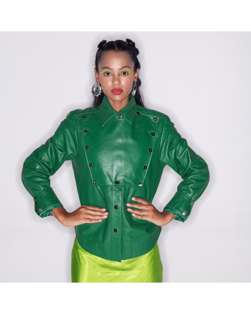 Zasta Studio Green Foreigner Buttoned Leather Jacket