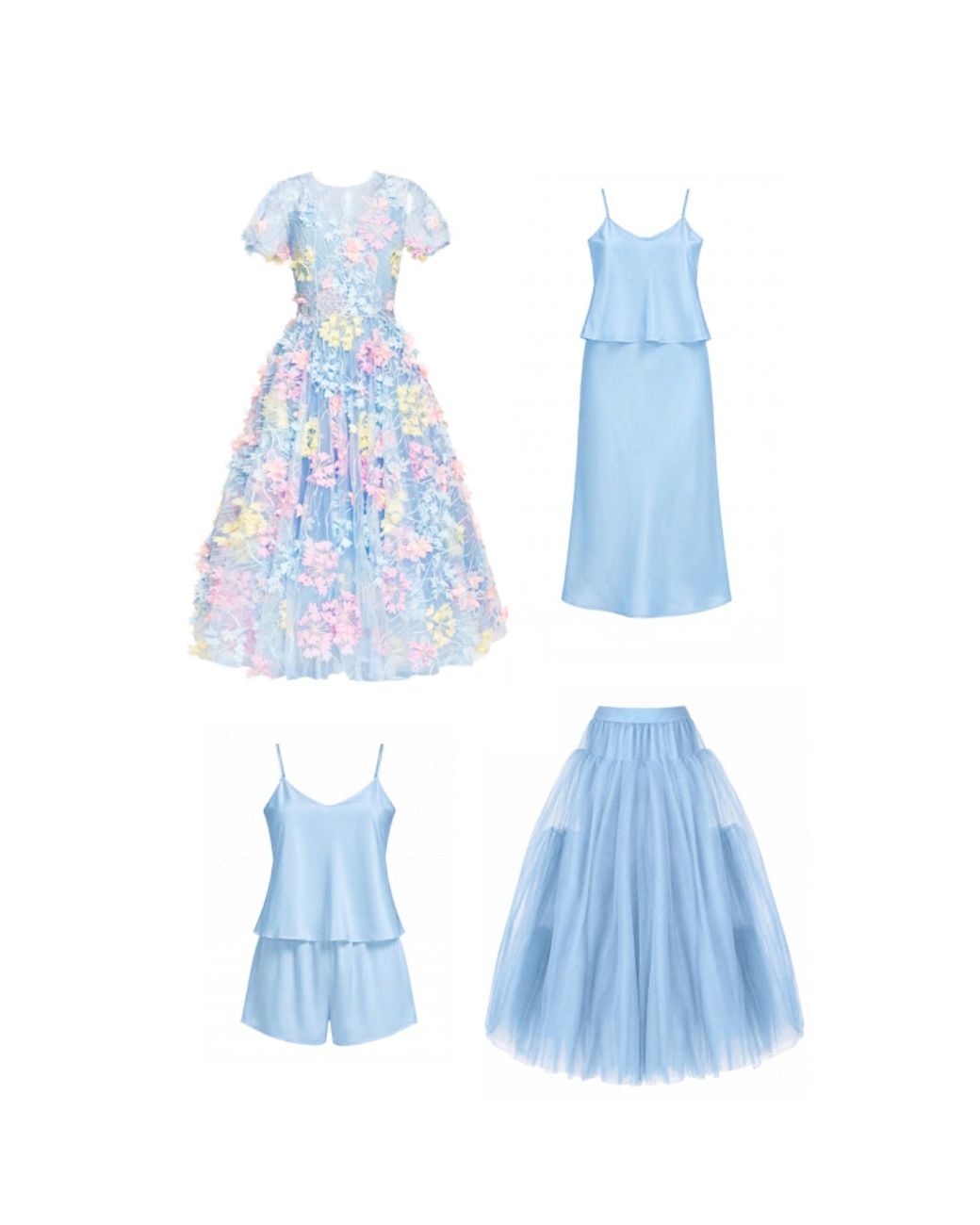 MATSOUR'I Blue Cocktail Dress Hydrangea