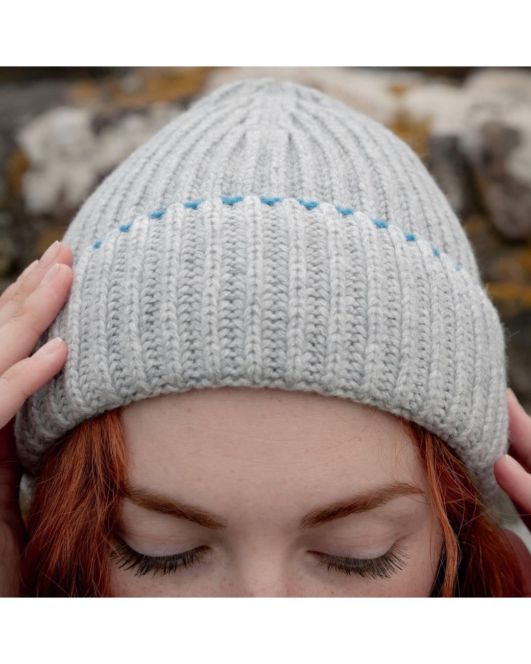 Kinalba Gray Ladies Light Chunky Ribbed Cashmere Beanie Hat