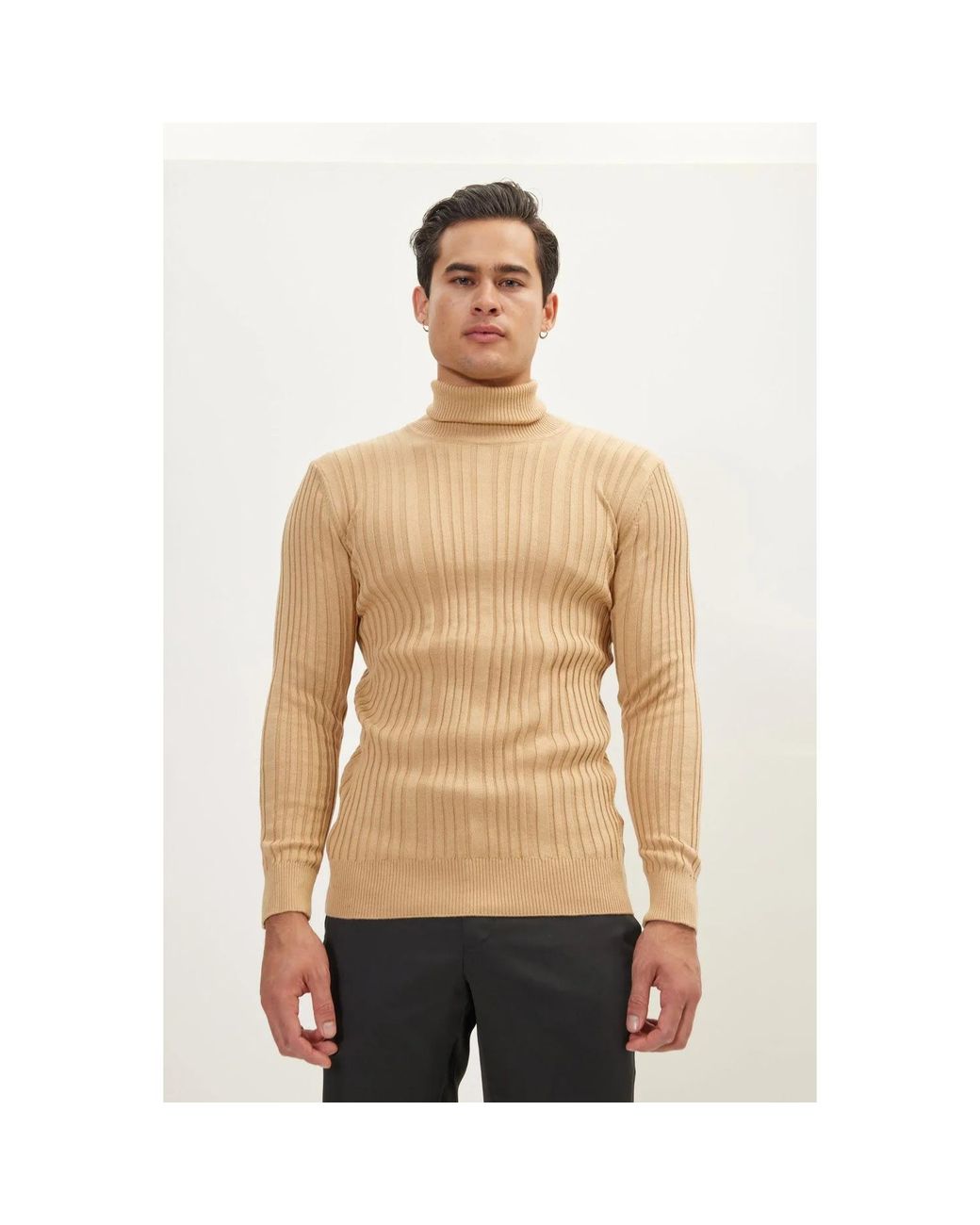 Ron Tomson Natural Neutrals Roll Neck Ribbed Sweater for men