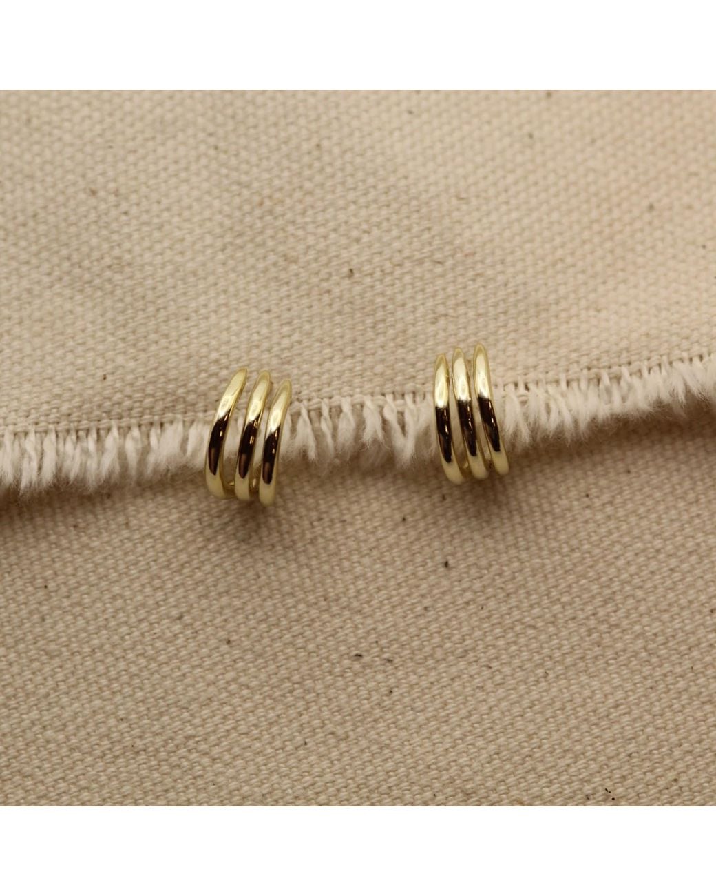 VicStoneNYC Fine Jewelry Metallic Three-Layer Line Solid Huggie Earrings
