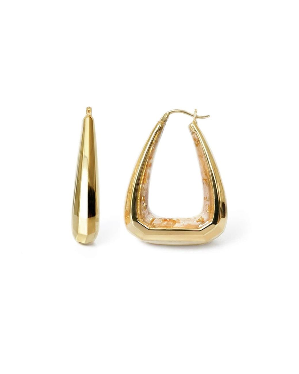 Gold & Honey Metallic Triangle Gem Cut Hoop Earrings