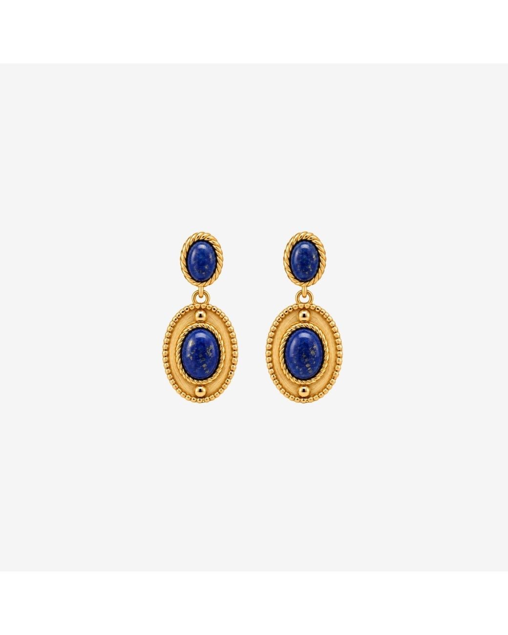 Uchi and Soto Blue Enso Solid 925 With 18K Vermeil & Lapis Lazuli Stone Drop Earrings