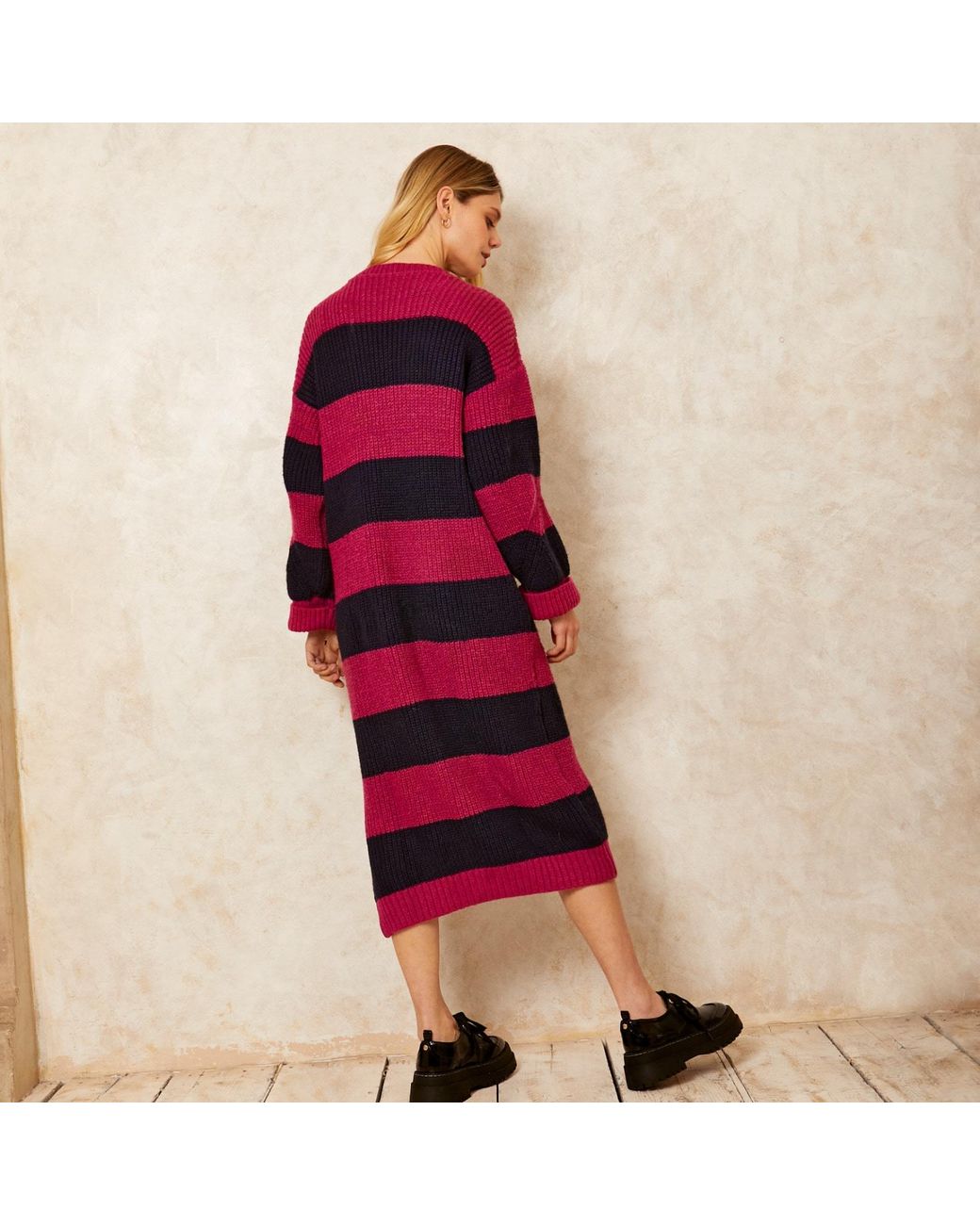 Cara & The Sky Red Antonia Chunky Stripe Midi Knitted Dress