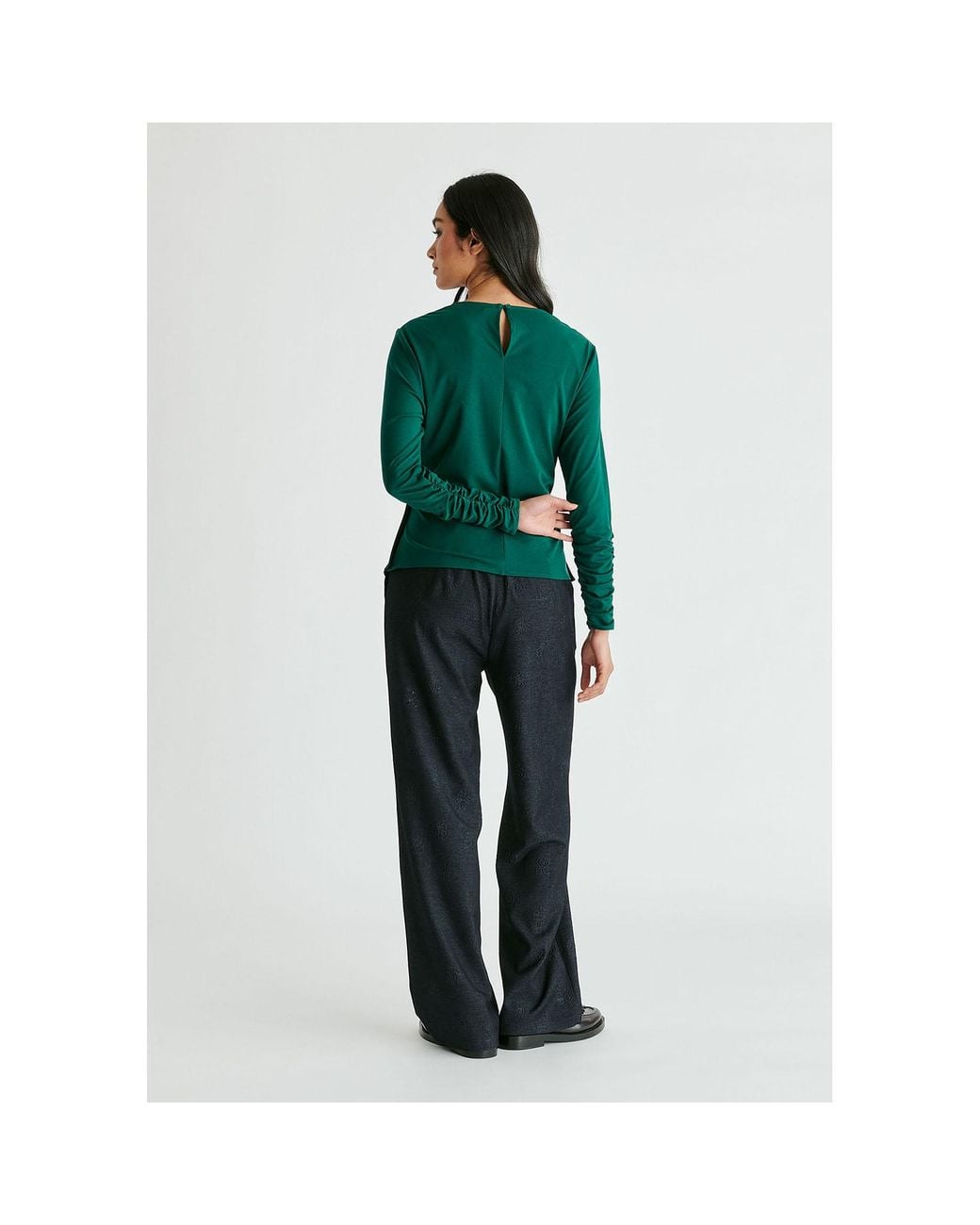 Paisie Green Side Button Jersey Wrap Top