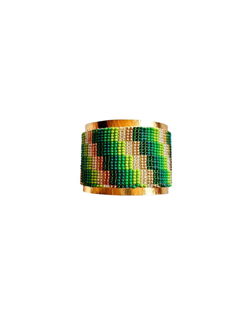 Iliana Arrazola Green Minimalist Deconstructed Cuff Bracelet, Glass Beads, Beaded Jewelry