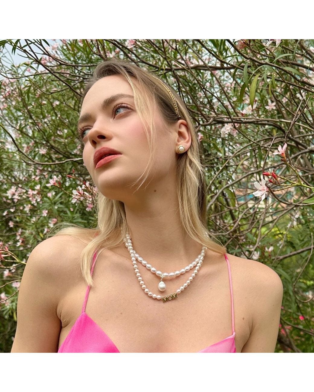 Farra Metallic Freshwater Pearls With Mom Pendant Necklace