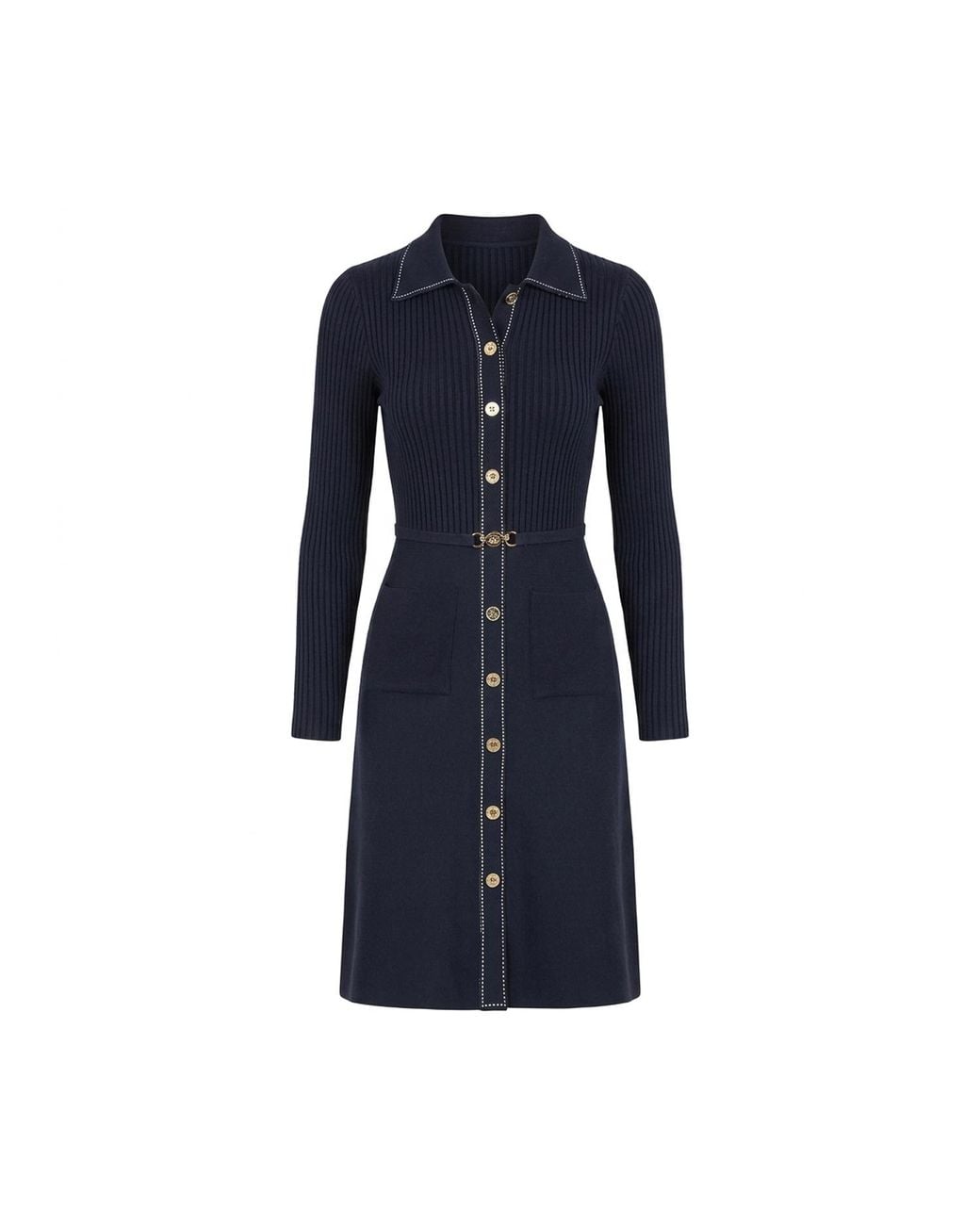 Yumi' Blue Rib Knit Skater Shirt Dress