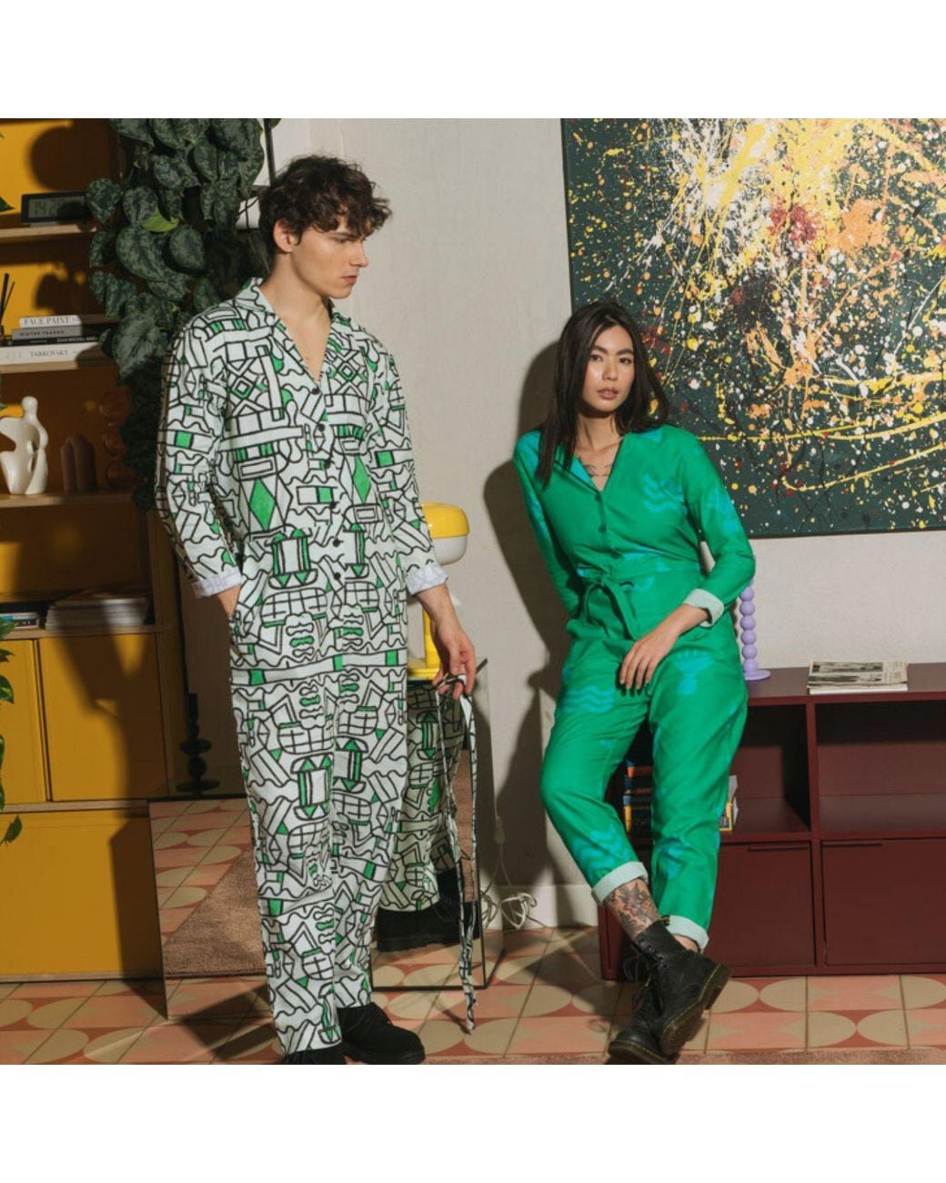 Wild Clouds Green Organic Cotton & Linen Jumpsuit