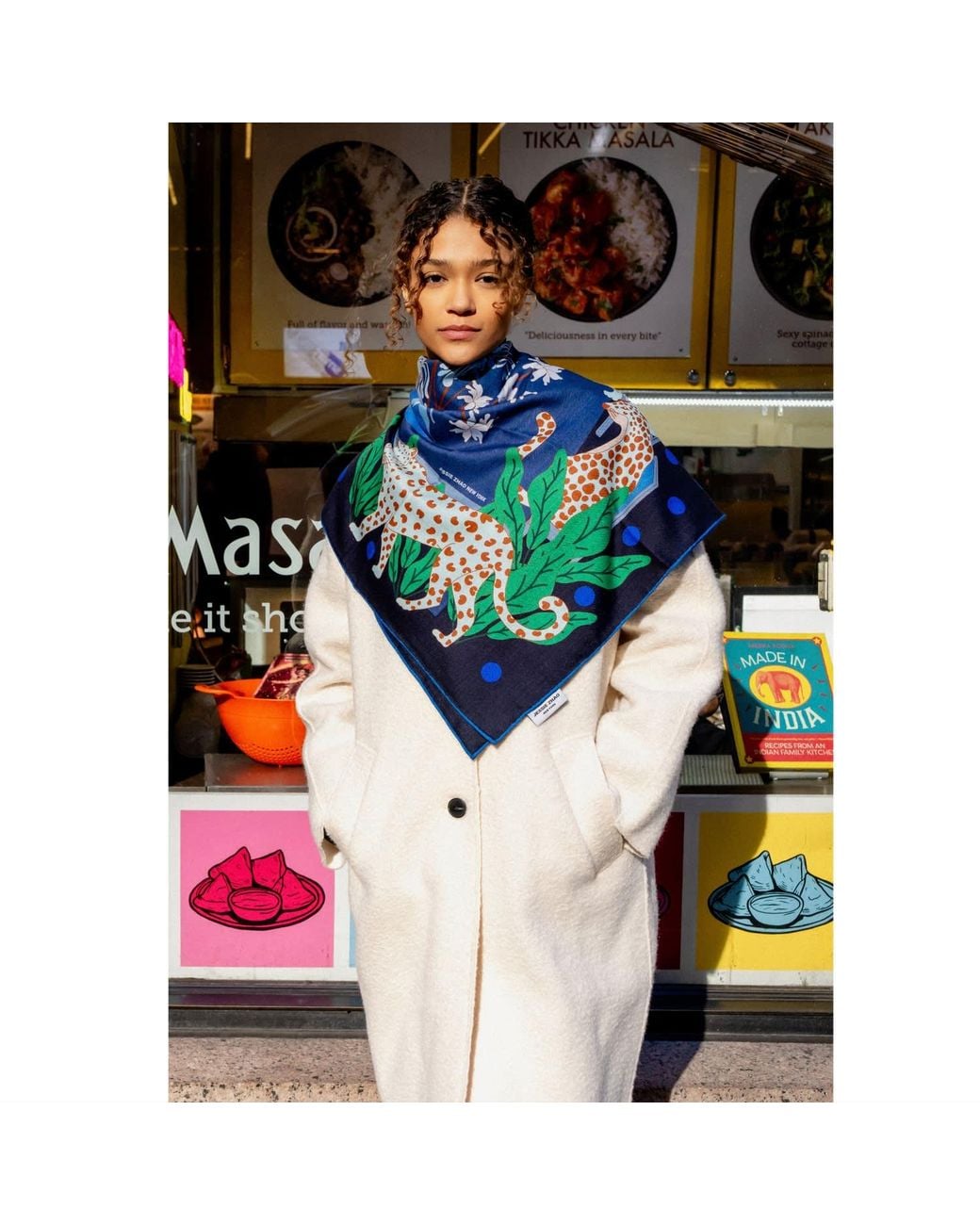 Jessie Zhao New York Green Double Sided Wool Silk Scarf Of Night Banquet
