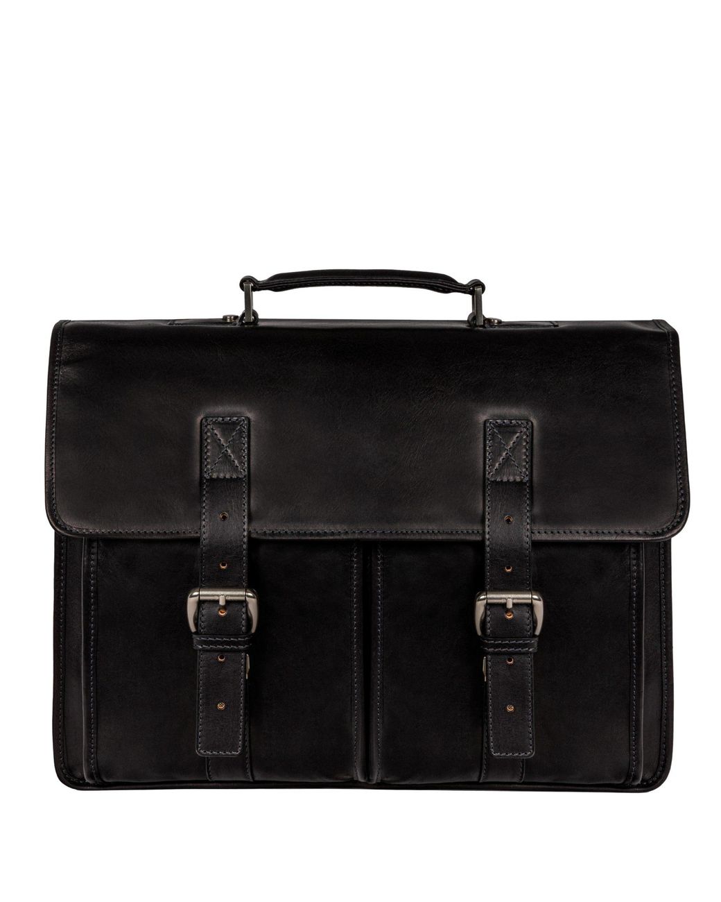 Time Resistance Black Leather Satchel Bag for men