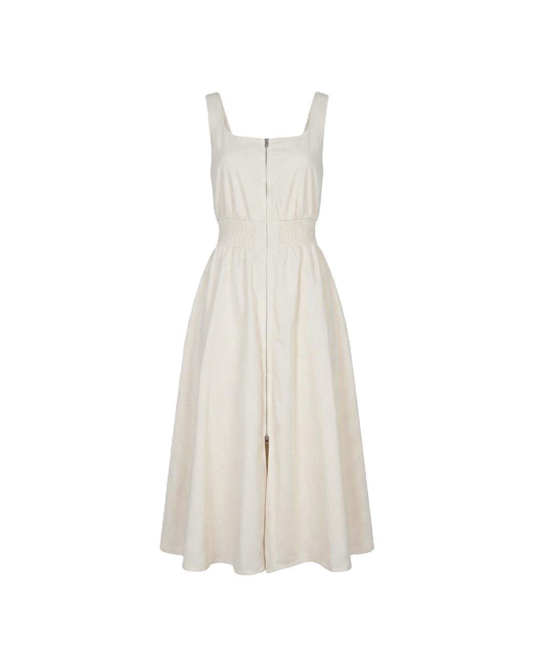 Modenaire White Neutrals Smocked Midi Dress Refined Slit