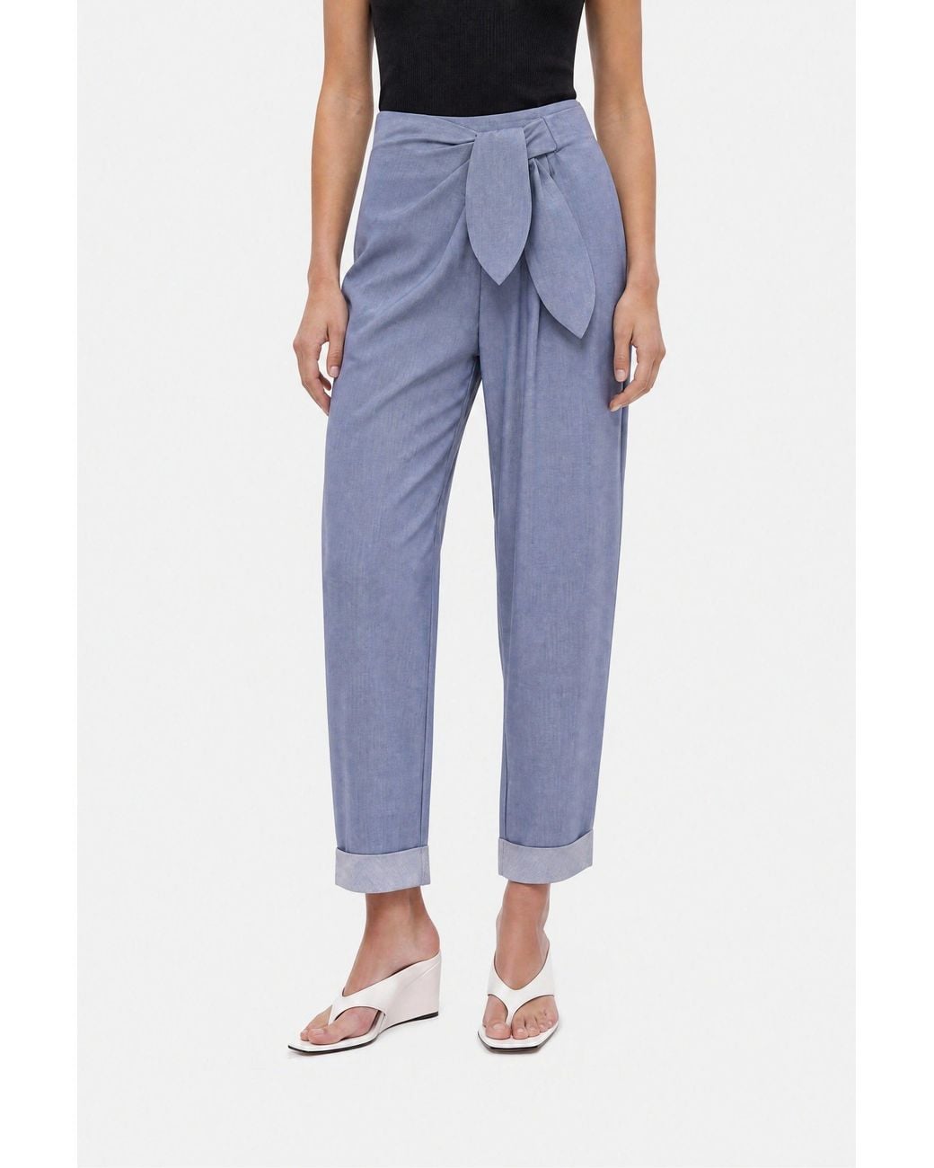 Nocturne Blue Tie Detail Pleated Trousers