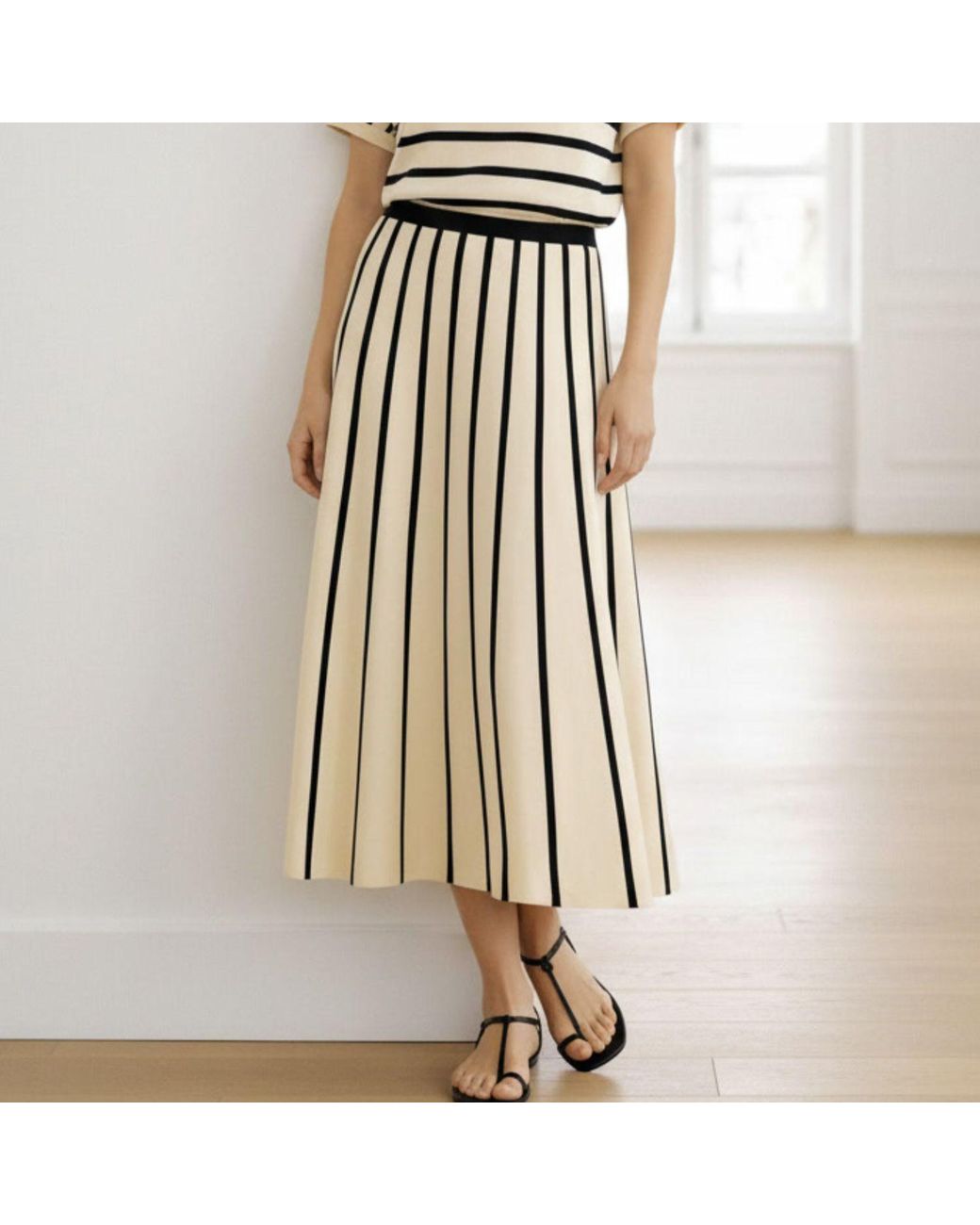 Bel Cashmere Black Neutrals Arles Striped Skirt