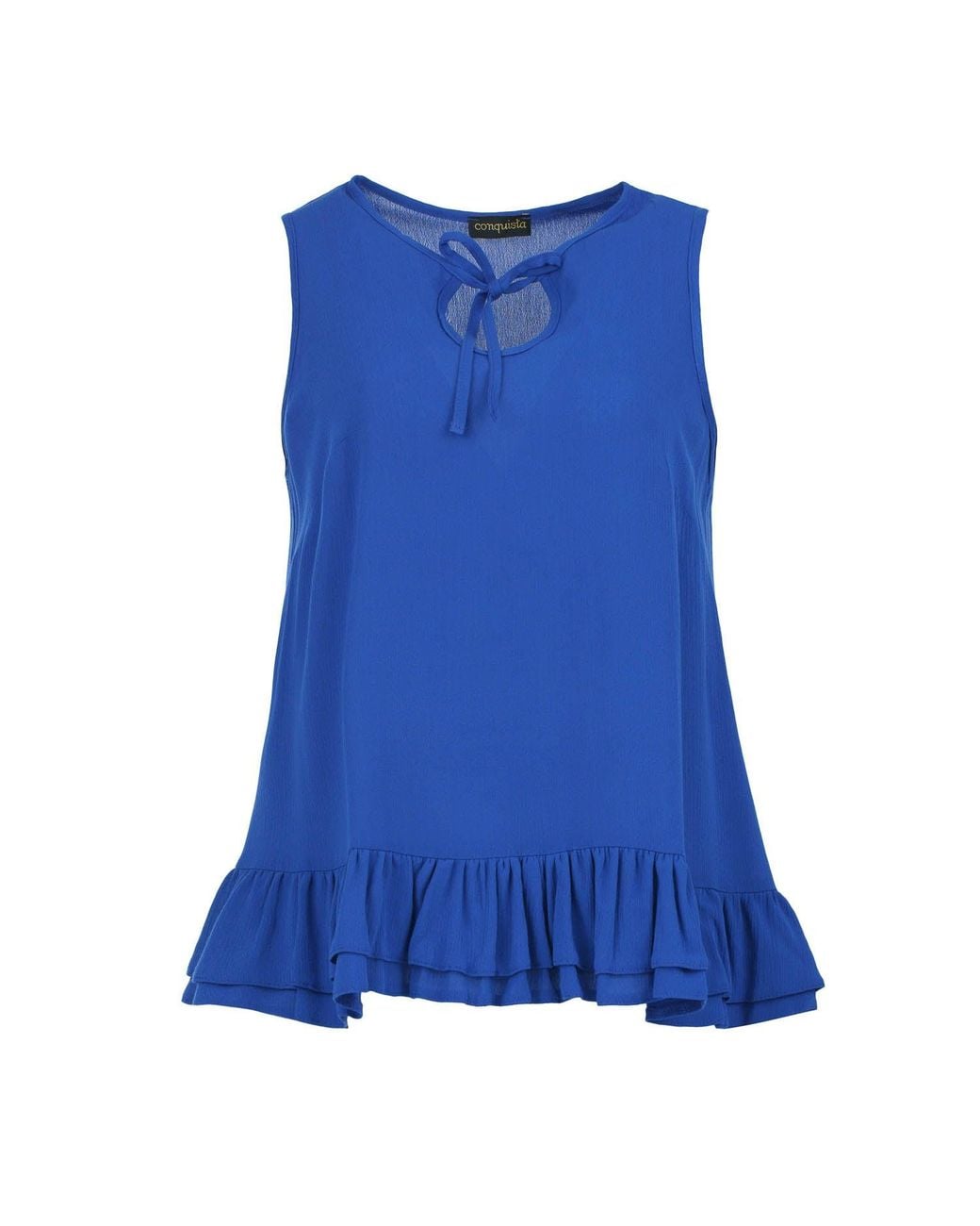 Conquista Blue Sapphire Elegance Crepe Ruffle Top