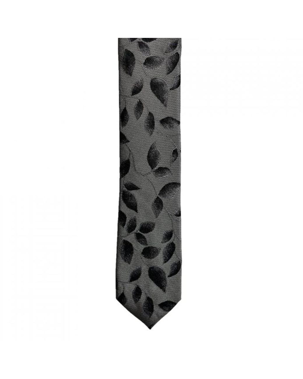 DAVID WEJ Black Leaf Jaquard Tie – Charcoal for men