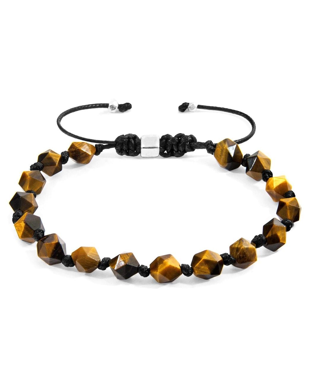 Anchor and Crew Multicolor Brown Tigers Eye Zebedee Silver & Stone Beaded Macrame Bracelet for men