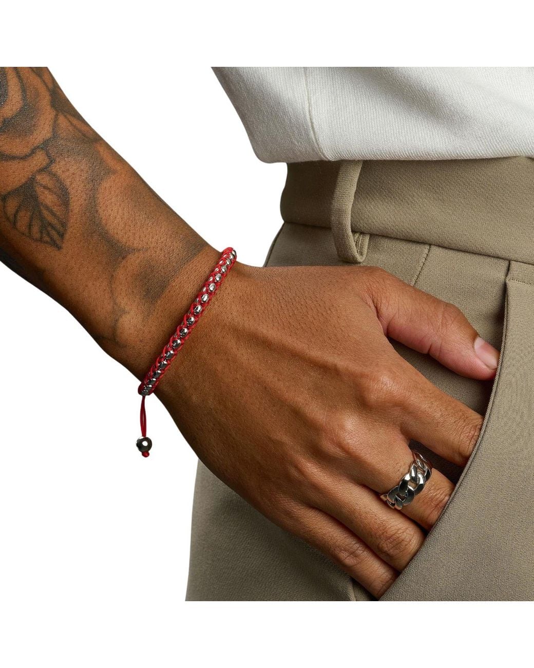 Nialaya Red String Box Chain Bracelet for men