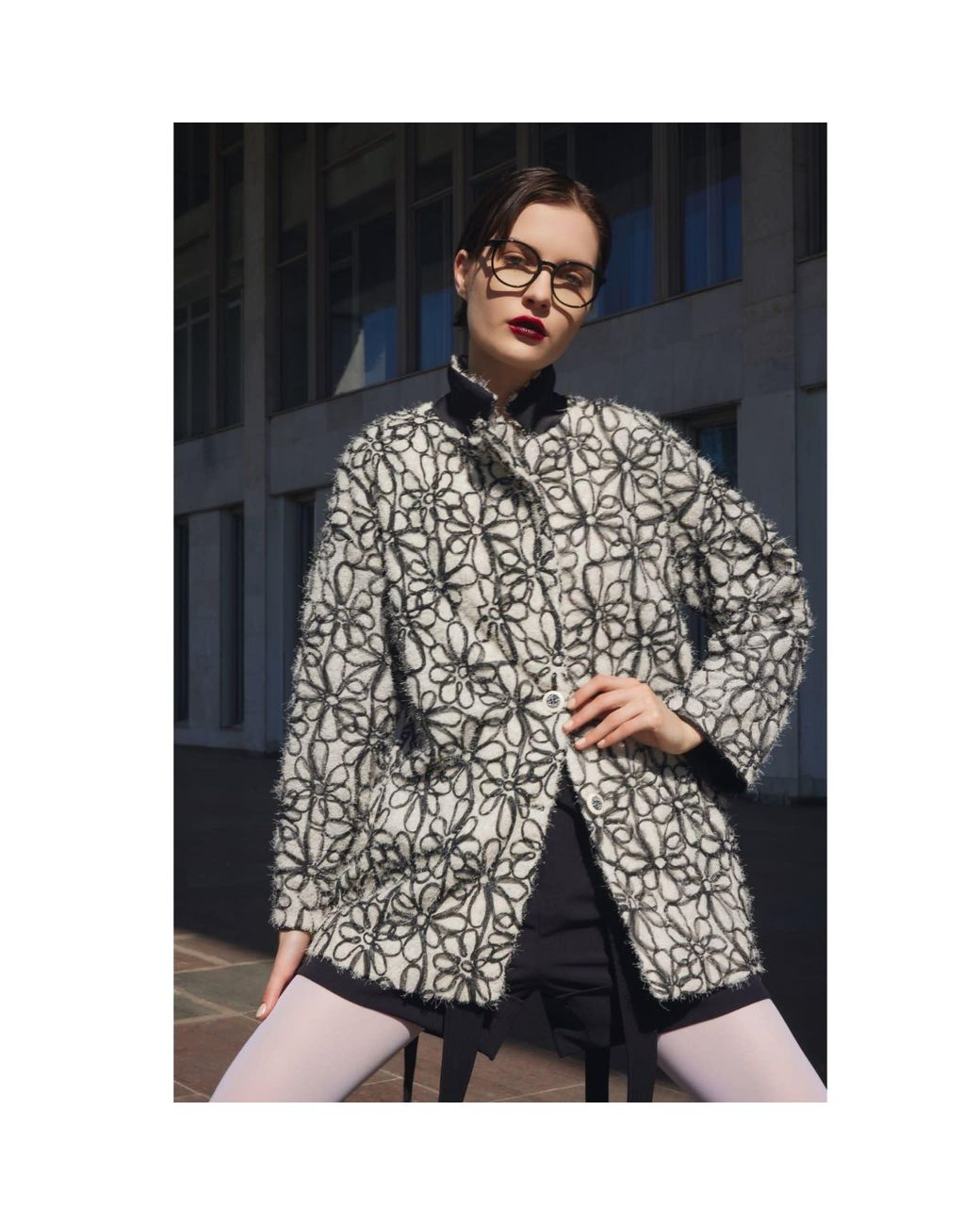 Julia Allert Black Neutrals Ivory Abstract Textured Jacket With Satin Lining