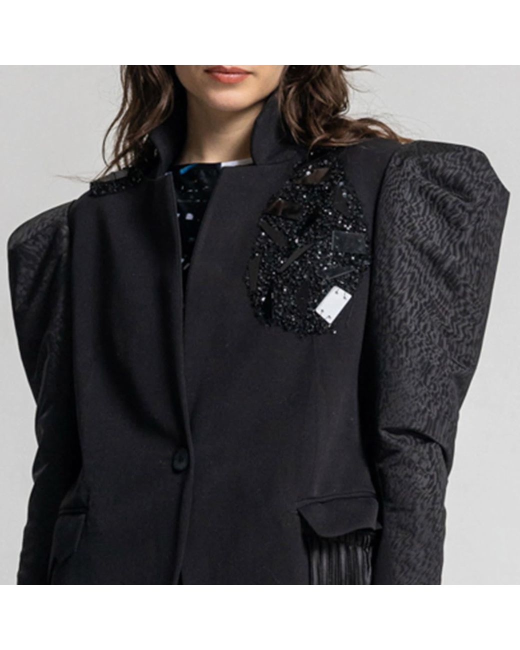 ARTISTA Black Sissy Embellished Puffy Sleeve Jacket